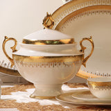 customized set with logo new shape Euroean style golden handle handmade dinner set fine bone china