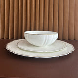 gold rim and white embossed  classical design dinner set porcelain bone china