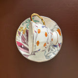 luxury bone china teacup and saucer set floral pattern with full gold handle elegant red & blue options for afternoon  coffee