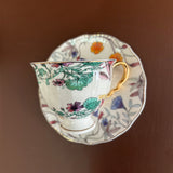 luxury bone china teacup and saucer set floral pattern with full gold handle elegant red & blue options for afternoon  coffee