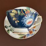 luxury bone china teacup and saucer set floral pattern with full gold handle elegant red & blue options for afternoon  coffee