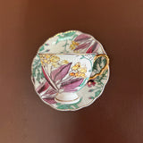 luxury bone china teacup and saucer set floral pattern with full gold handle elegant red & blue options for afternoon  coffee