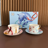Italy Design Gold Handle Hot Sale 2026 Horse Design fine bone Cup and Saucer set gift box