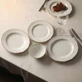 gold rim and white embossed  classical design dinner set porcelain bone china