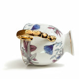 luxury bone china teacup and saucer set floral pattern with full gold handle elegant red & blue options for afternoon  coffee