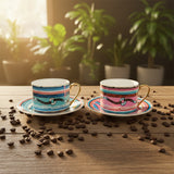 Italy Design Gold Handle Hot Sale 2026 Horse Design fine bone Cup and Saucer set gift box