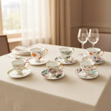 luxury bone china teacup and saucer set floral pattern with full gold handle elegant red & blue options for afternoon  coffee