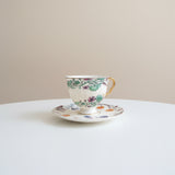 luxury bone china teacup and saucer set floral pattern with full gold handle elegant red & blue options for afternoon  coffee