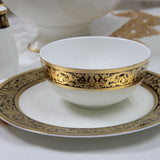 embossed gold 20 people luxurious designs， noble and elegant souptureen tea pot cup and saucer dinner ware set fine bone china