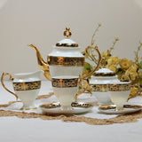 embossed gold 20 people luxurious designs， noble and elegant souptureen tea pot cup and saucer dinner ware set fine bone china