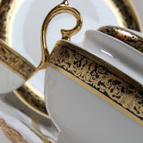 embossed gold 20 people luxurious designs， noble and elegant souptureen tea pot cup and saucer dinner ware set fine bone china
